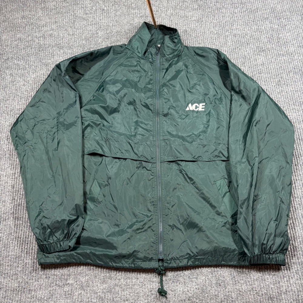 Vintage Port and Company Jacket Men's M Green ACE Windbreaker Full Zip Athletic